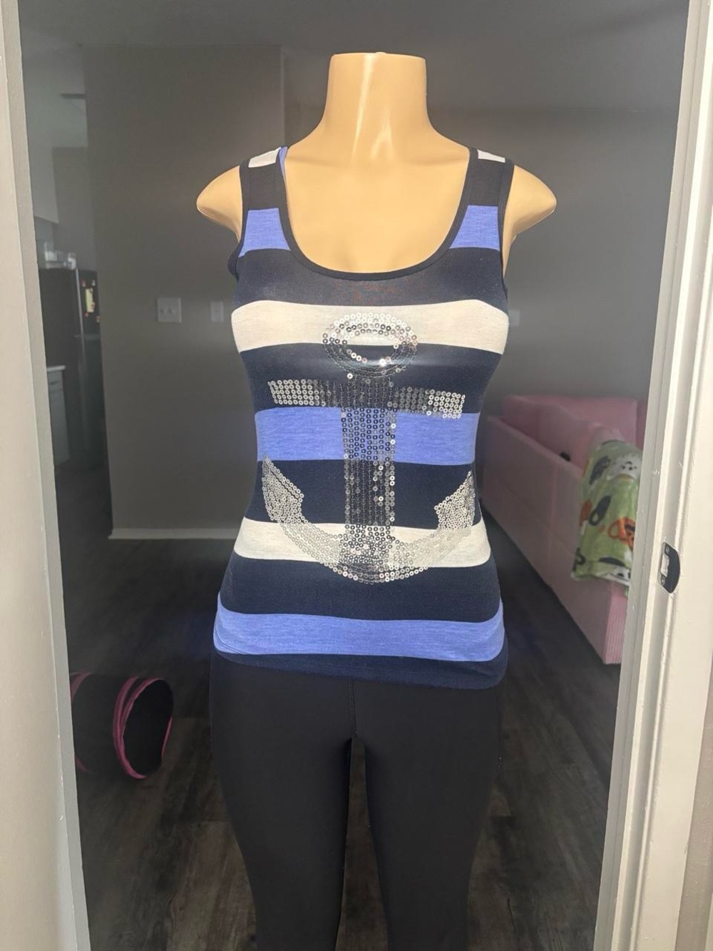 Rue21 Striped Sequin Anchor Tank - Purple/White/Black- Size S
